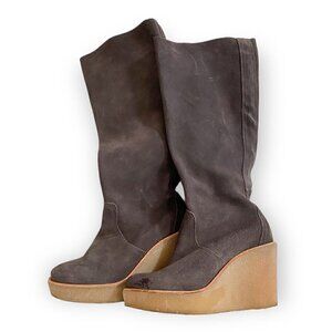 Pierre Hardy Taupe suede boots on crepe wedge. size 36 EU